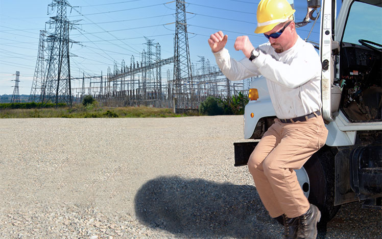 Worker demonstrating jumping procedure